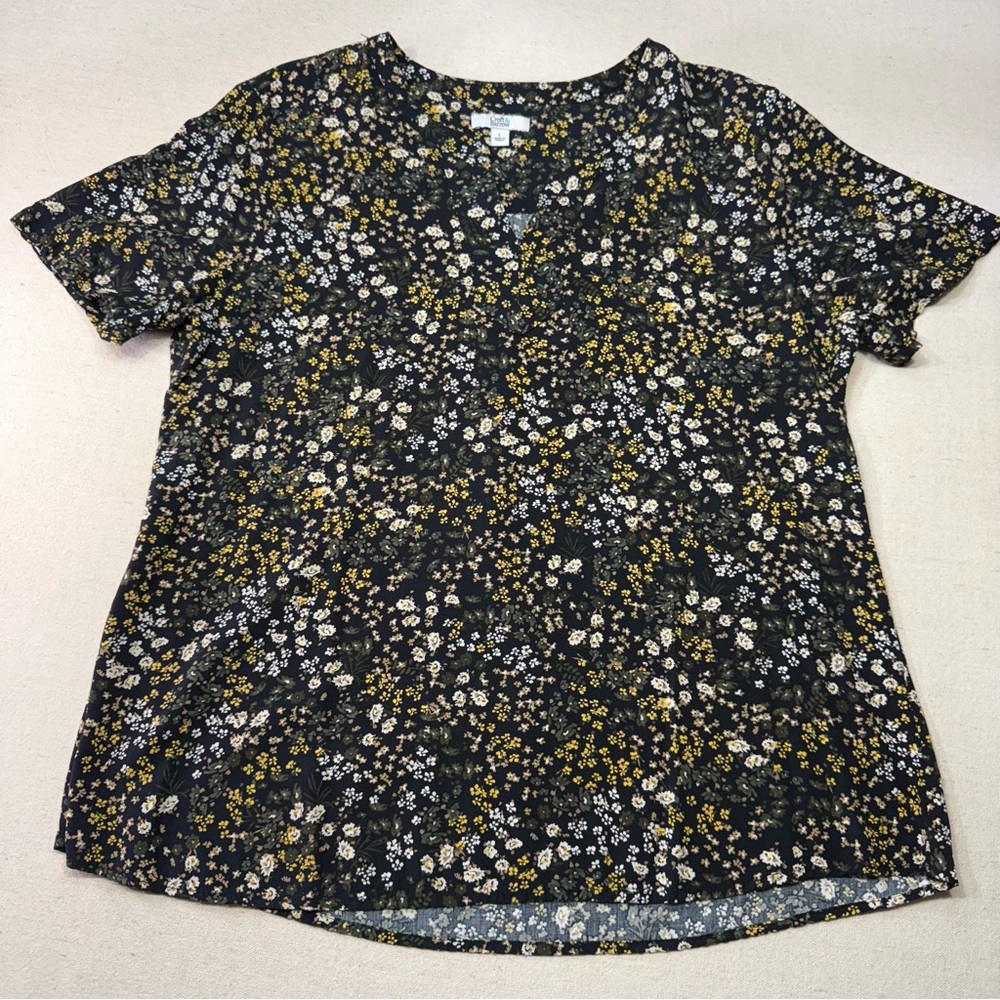 Croft & Barrow Black Floral Short Sleeve Top - Size Large - Picture 6 of 13